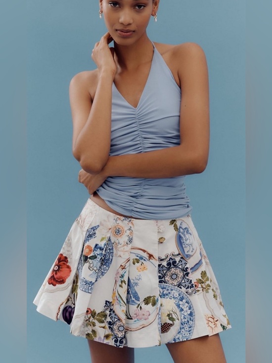 Anthropologie Dresses & Skirts - Anthropologie Mauve Tea Towel Printed Pleated Skort